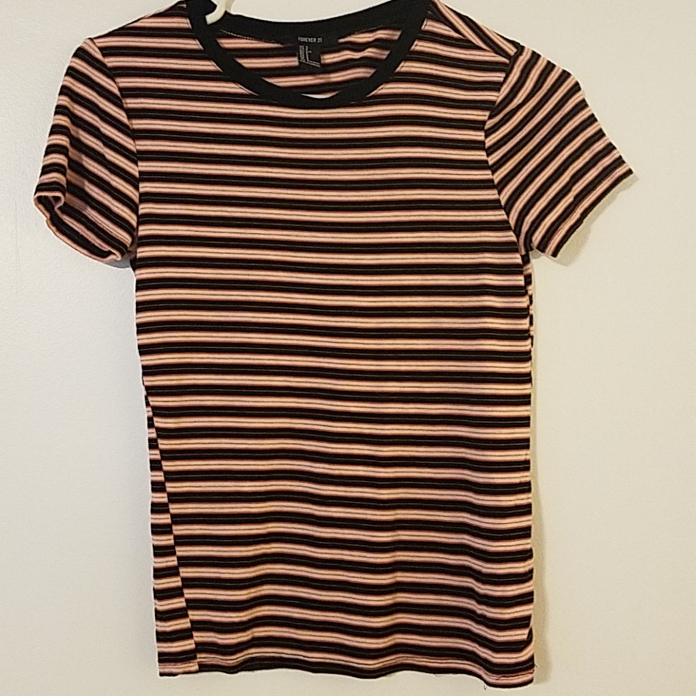 Forever 21 Tee.  Black orange and white stripe.  S